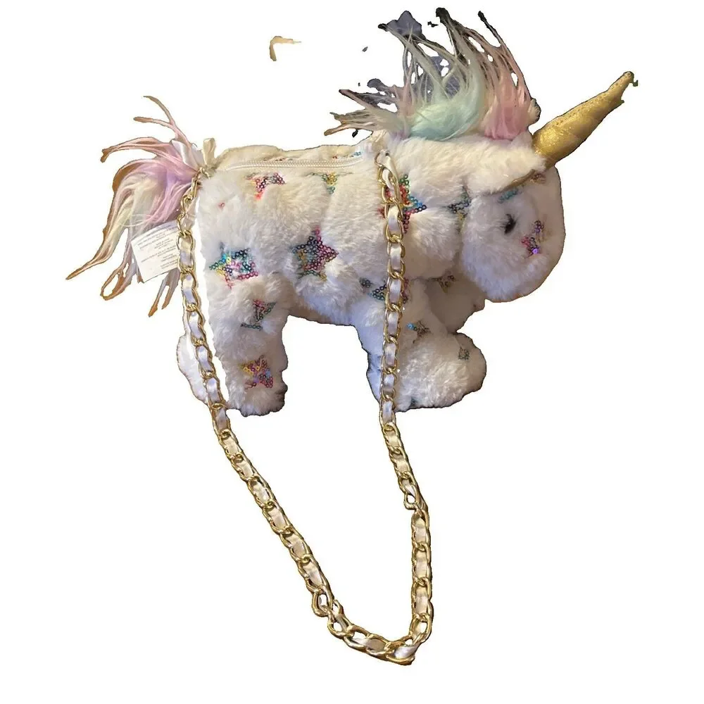 Toby Enterprises Unicorn Plush Purse Handbag White Rainbow Crossbody Bag